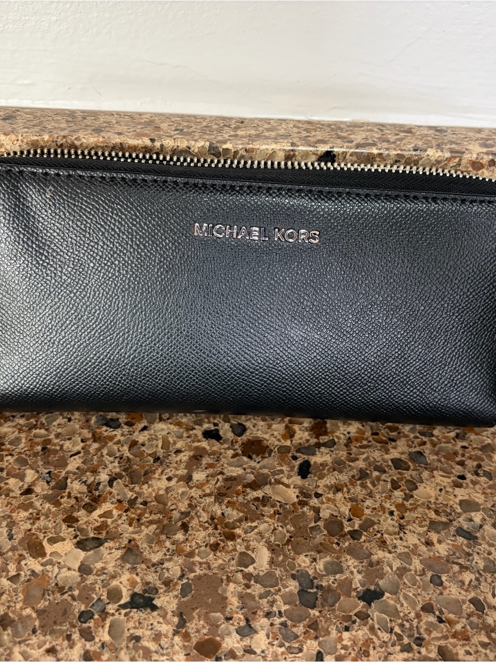Michael Kors Black Textured Leather Toiletry Bag with Logo
